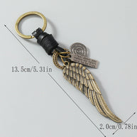 Wing Pendant Keychain | Handmade Vintage Braid Leather