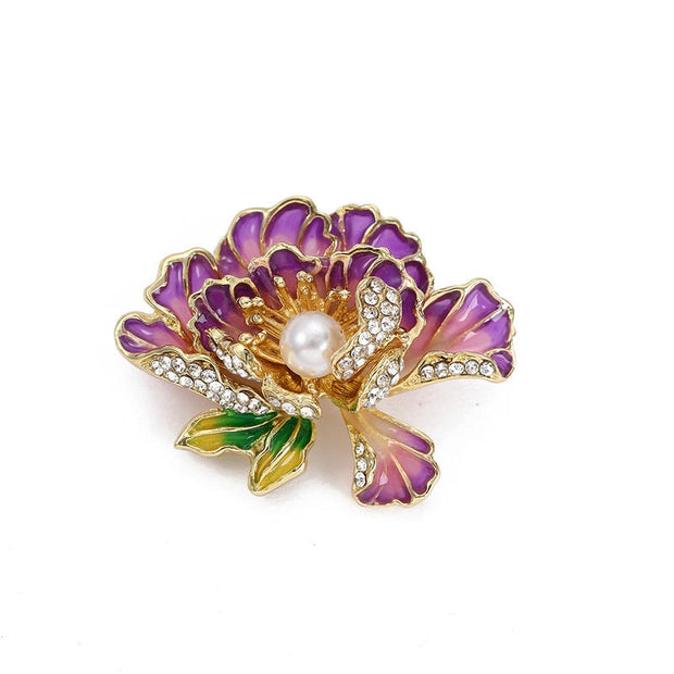 Peony Brooch | Pearl Accent Lapel Pin for Qipao & Coats