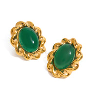 Green Gemstone Flower Stud Earring JXE2408017-GN