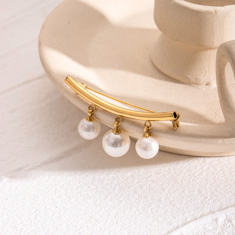 Pearl Pendant Brooch | Minimalist Adjustable Bar Pin Women