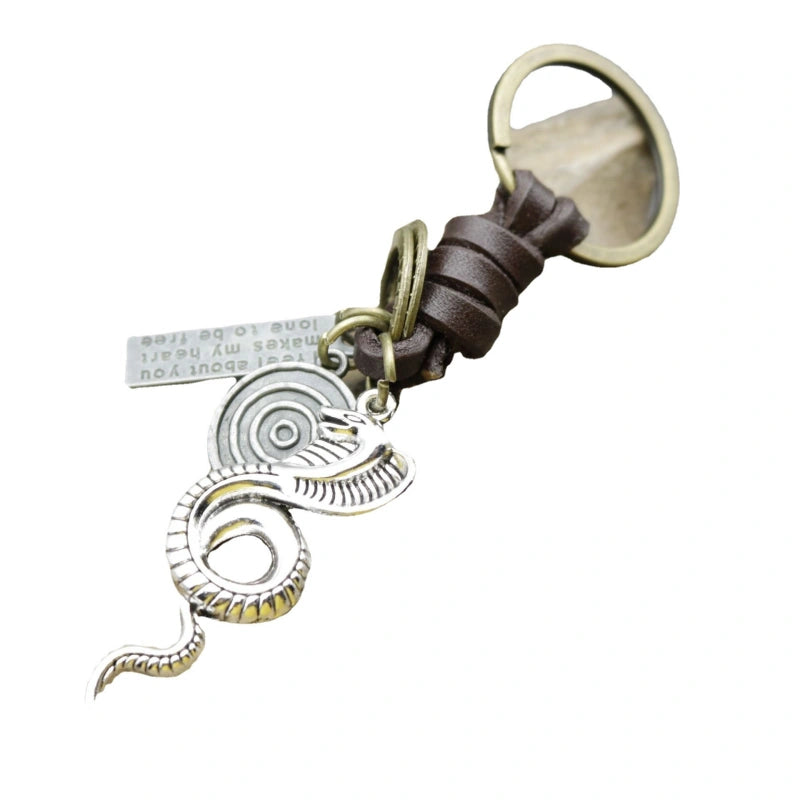 Cobra Metal Keychain | Braided Leather Vintage Key Fob
