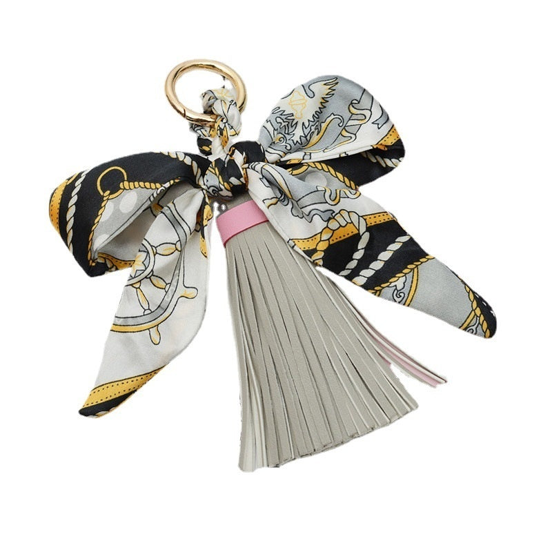 Leather Tassel Keychain | Bow Scarf Charm for Purses