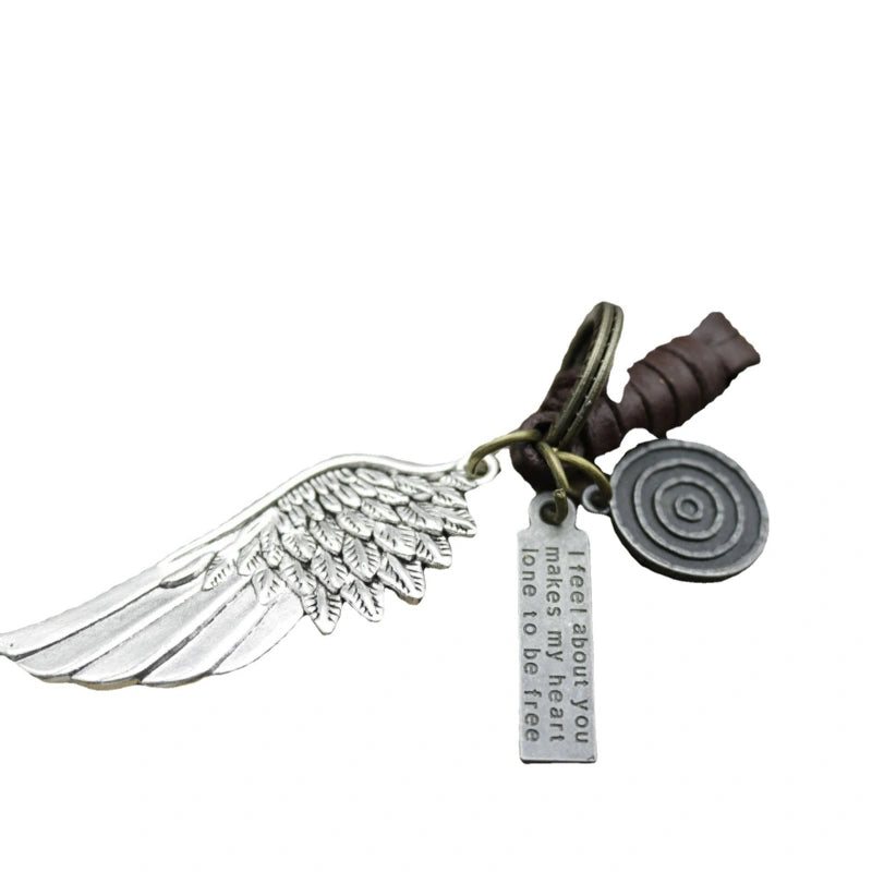 Antique Wing Keychain | Distressed Leather Braided Key Fob