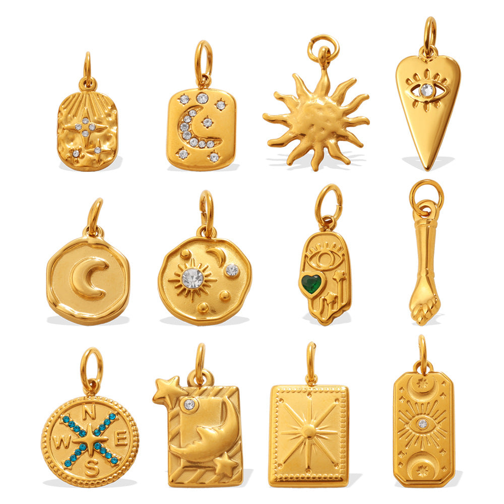 DIY Sun Moon Eye Charm Pendant Steel 18K Gold Multi Style