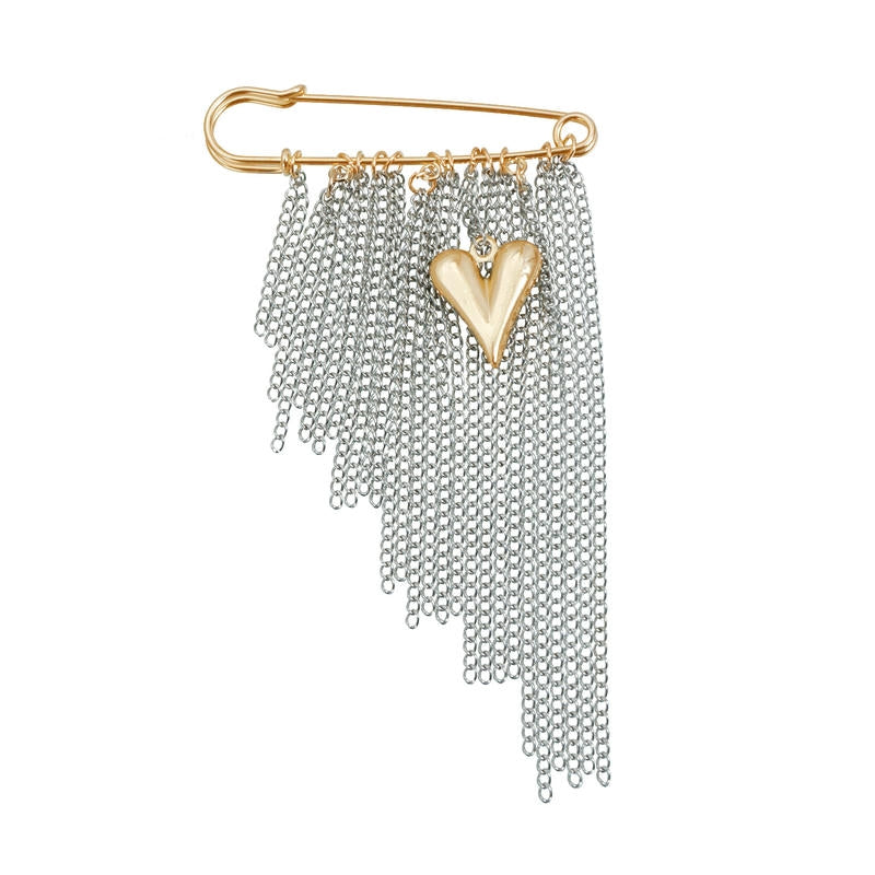 Color Block Heart Brooch | Multi-Tassel Statement Lapel Pin