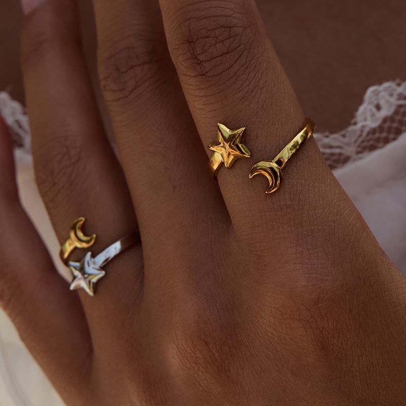 Moon And Star Open Ring Band