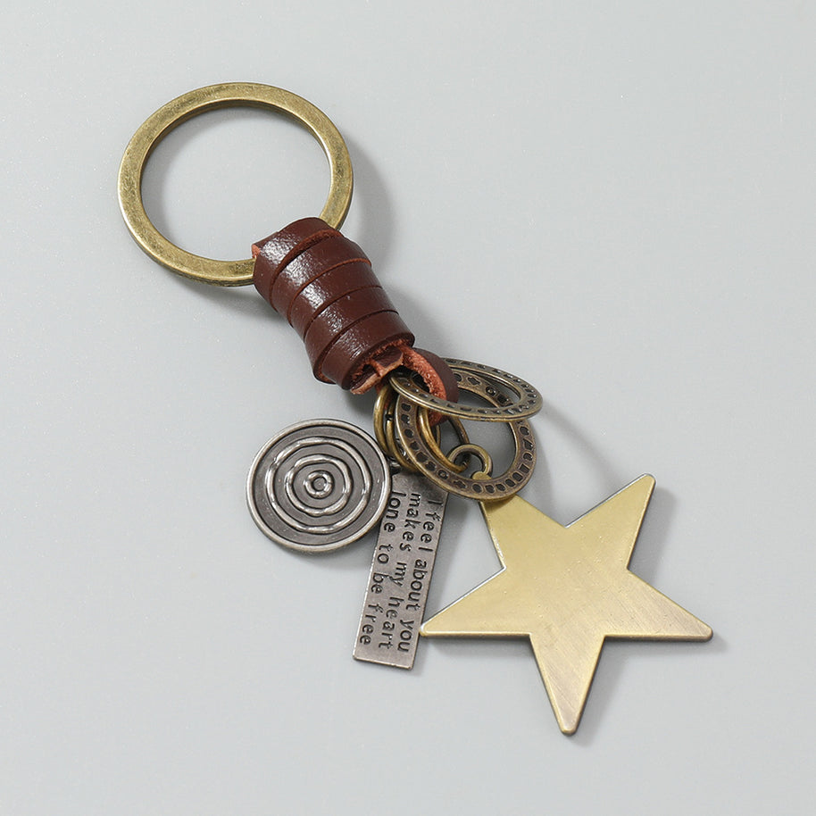 Star Pendant Keychain | Braid Leather Charm | Vintage