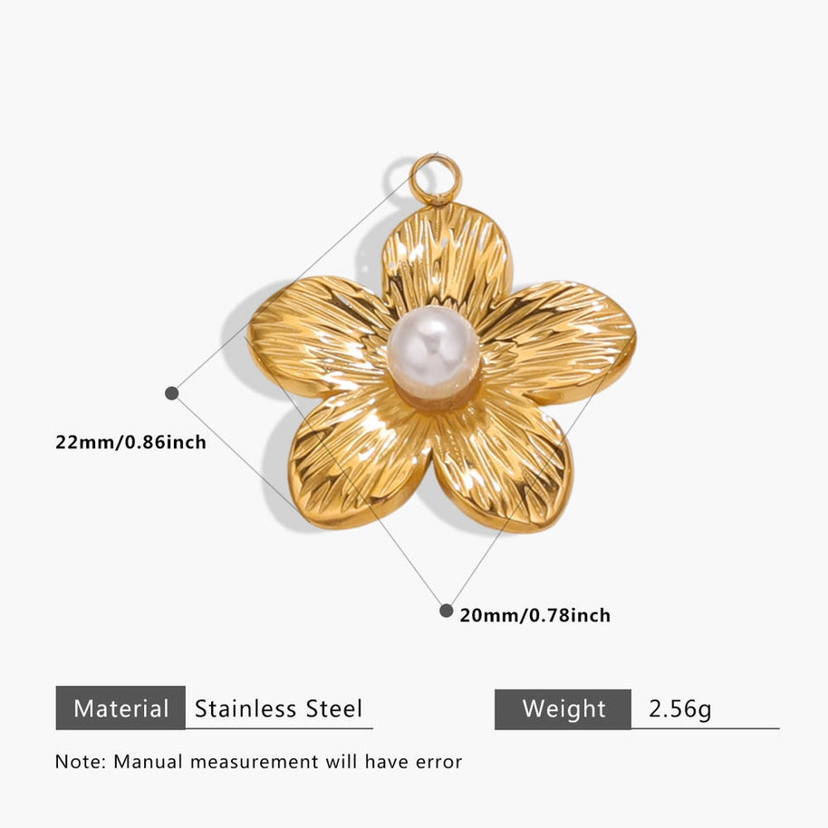 European Steel Flower Leaf Enamel Pendant 18K Gold Plated
