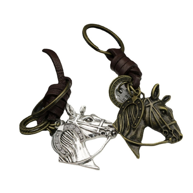 Vintage Horse Head Keychain | Braided Leather Mens Gift