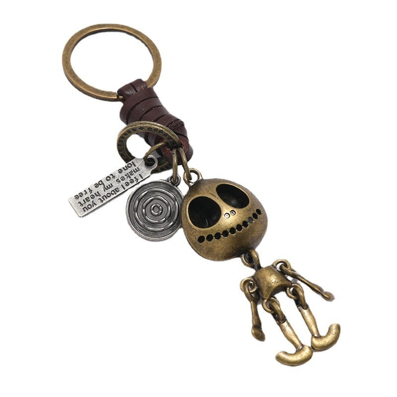 Skeleton Keychain | Braided Leather Halloween Accessory