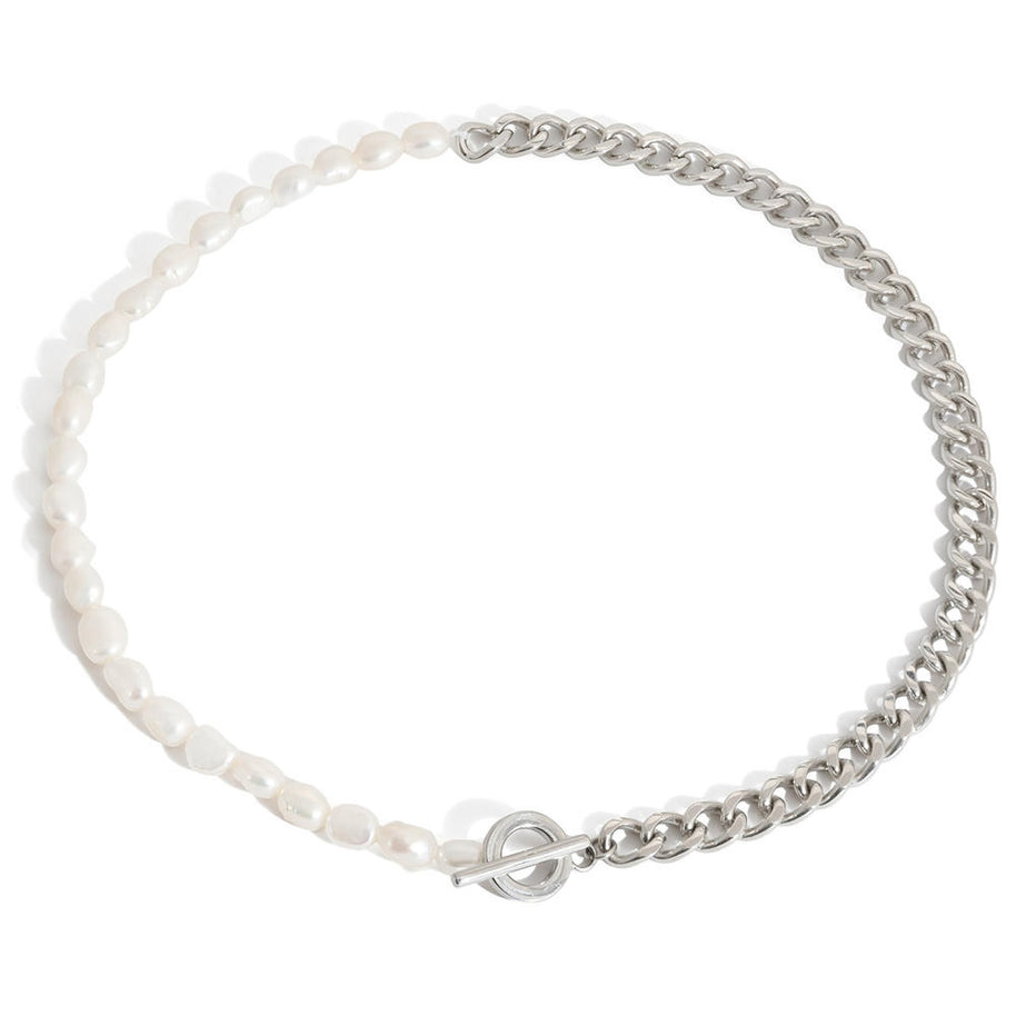 Pearl Necklace | Long Layered Chain | Stainless Steel