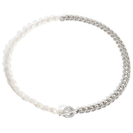 Pearl Necklace | Long Layered Chain | Stainless Steel