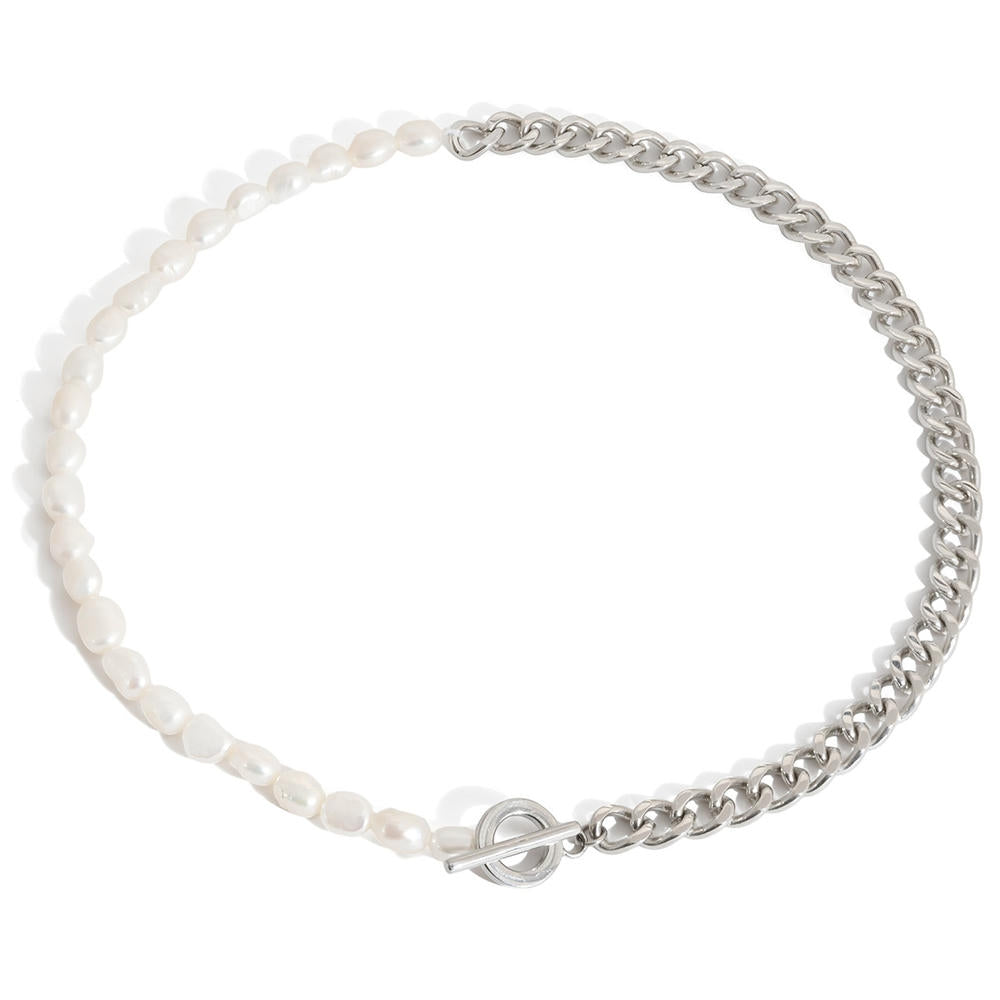 Pearl Necklace | Long Layered Chain | Stainless Steel