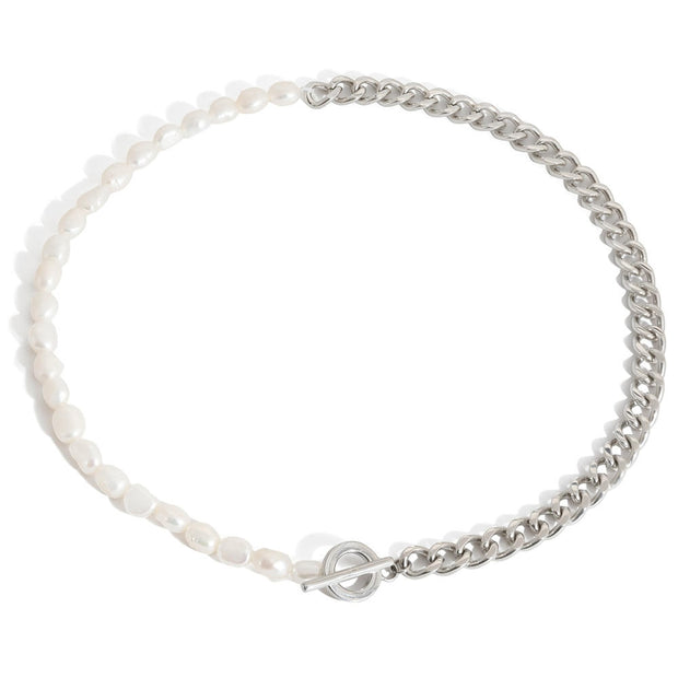 Pearl Necklace | Long Layered Chain | Stainless Steel
