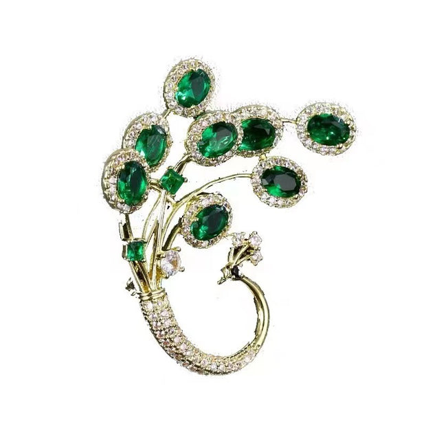 Peacock Brooch | French Green Crystal Pin | Vintage Luxury