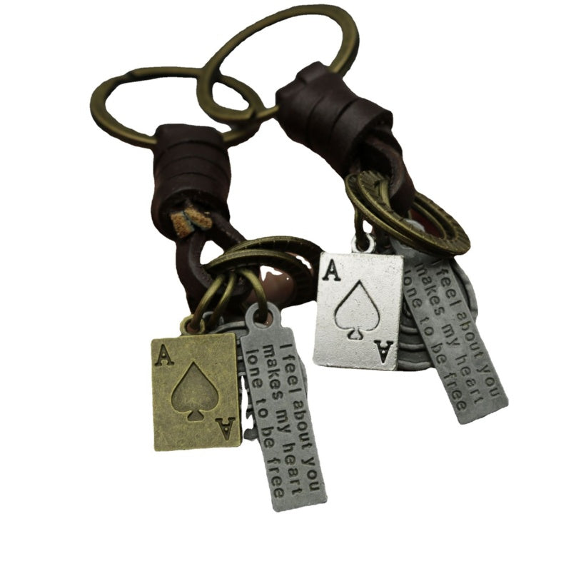 Antique Copper Keychain | Braided Leather Poker Key Fob