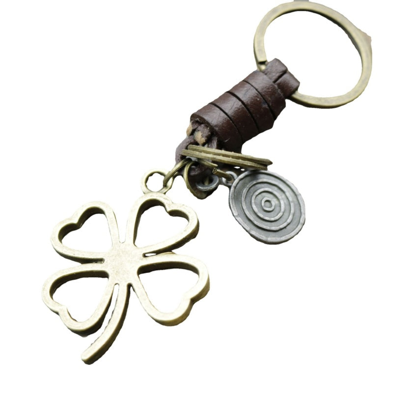 Four Leaf Clover Keychain | Braided Leather Mens Gift