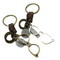 Vintage Eyeglasses Keychain | Braided Leather Novelty Key Fob