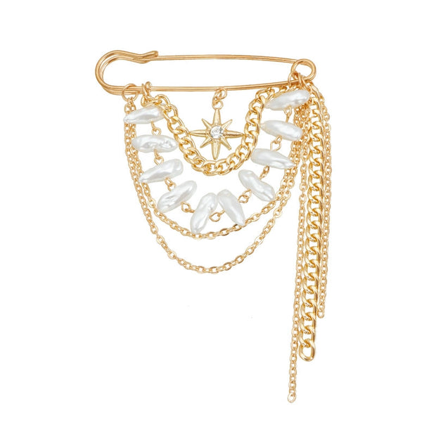 Chanel Style Brooch | 8-Point Star Tassel Pin for Dresses