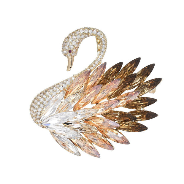 Crystal Swan Brooch | Luxury Blazer Pin | Women's Gift