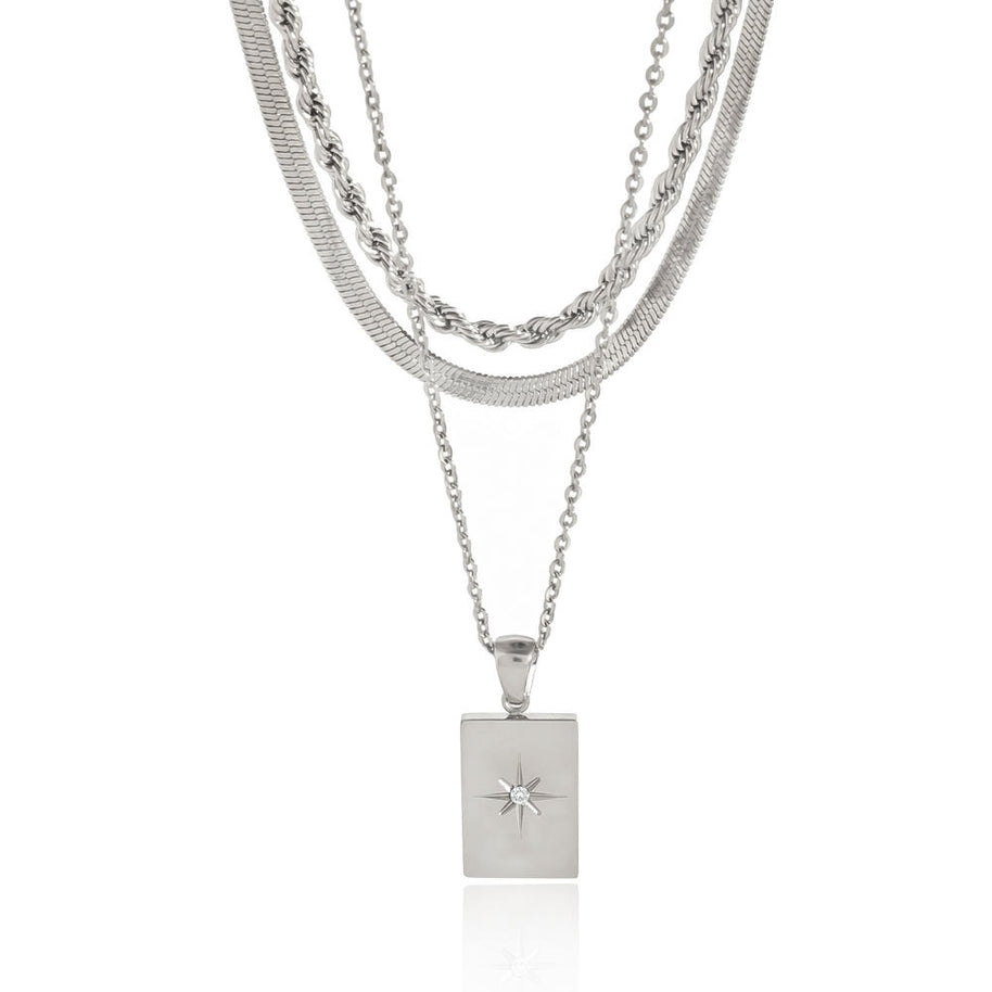 Eight-Point Star Necklace | Layered Chain | Stainless Steel