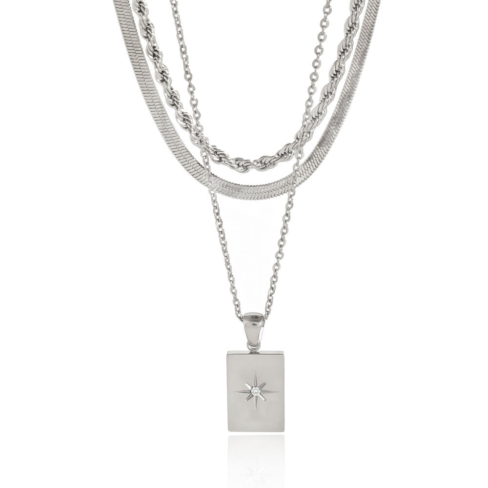 Eight-Point Star Necklace | Layered Chain | Stainless Steel