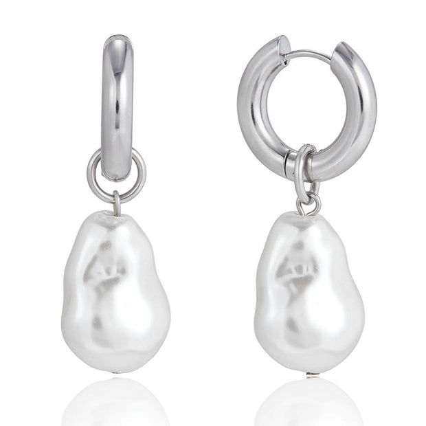 Pearl Earrings | Stainless Steel Drop | Autumn Winter Luxury