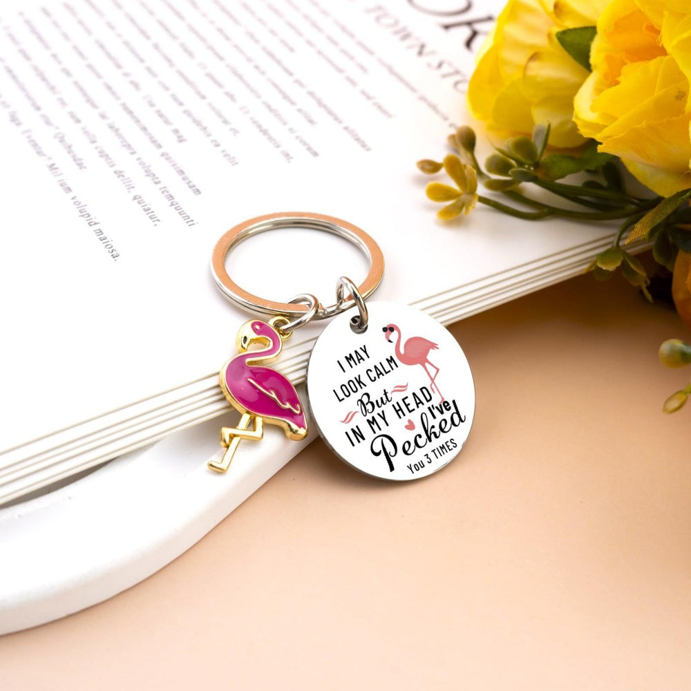 Flamingo Keychain | Enamel Round | Christmas Gift