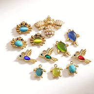 Cat Eye Gemstone Pendant Turtle Crab Steel 18K Gold DIY