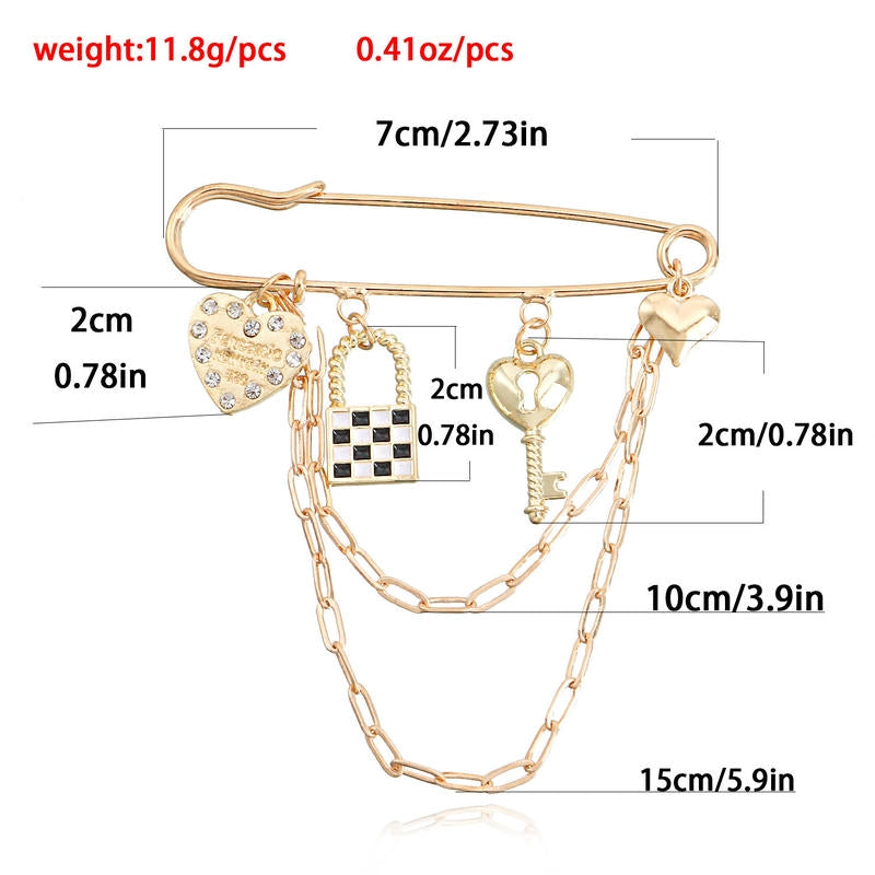 Check Key Heart Brooch | Vintage Multi-Element Lapel Pin