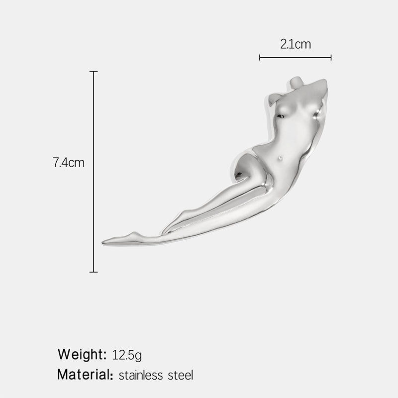 Minimalist Body Sculpture Brooch | Glossy Stainless Steel Pin