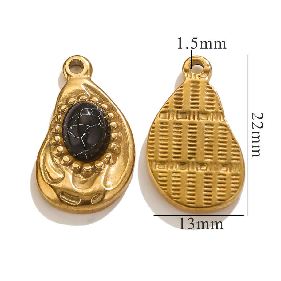 Bohemian Natural Stone Pendant Steel 18K Gold Irregular Oval