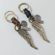 Wing Pendant Keychain | Handmade Vintage Braid Leather