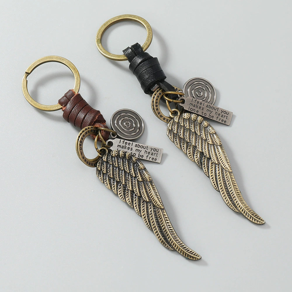 Wing Pendant Keychain | Handmade Vintage Braid Leather