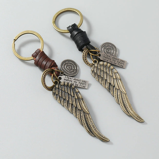 Wing Pendant Keychain | Handmade Vintage Braid Leather