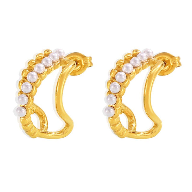 Row Pearl Hoop Earring