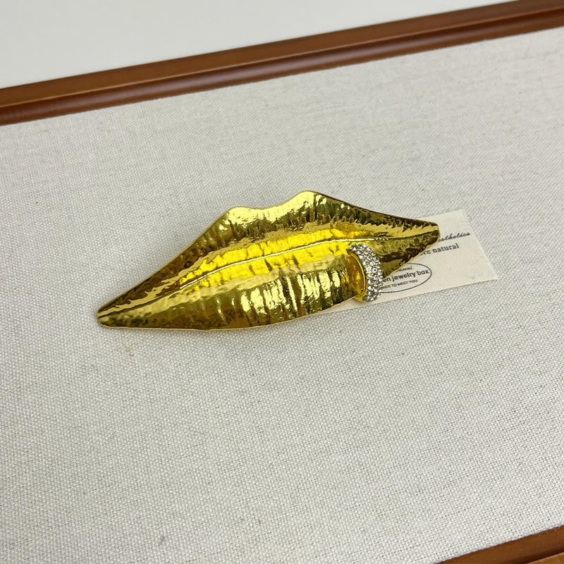 Textured Lip Brooch | Rhinestone Statement Pin for Blazers
