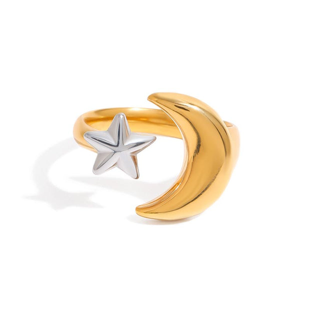 Moon And Star Open Ring
