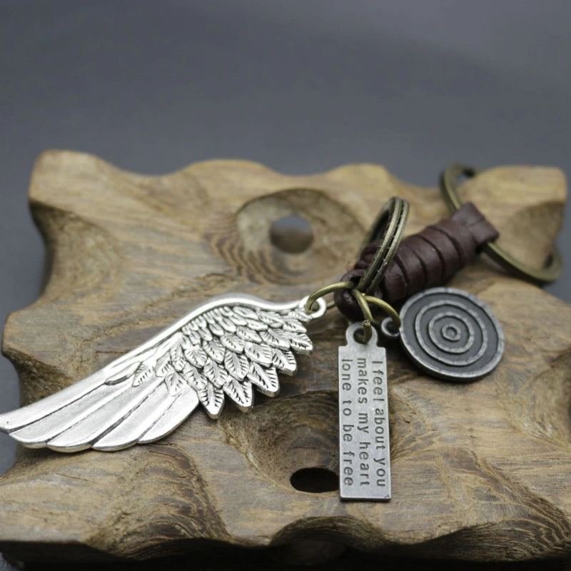 Antique Wing Keychain | Distressed Leather Braided Key Fob