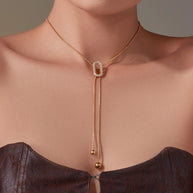 Sliding Fringe Necklace | 18K Gold Plated Zircon Bead Chain