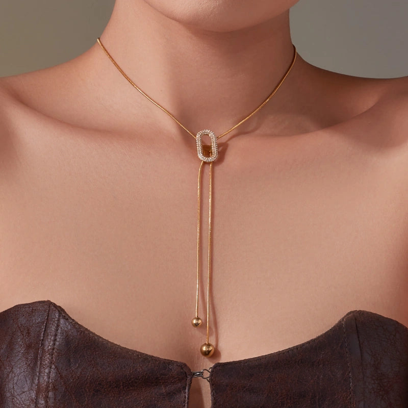 Sliding Fringe Necklace | 18K Gold Plated Zircon Bead Chain