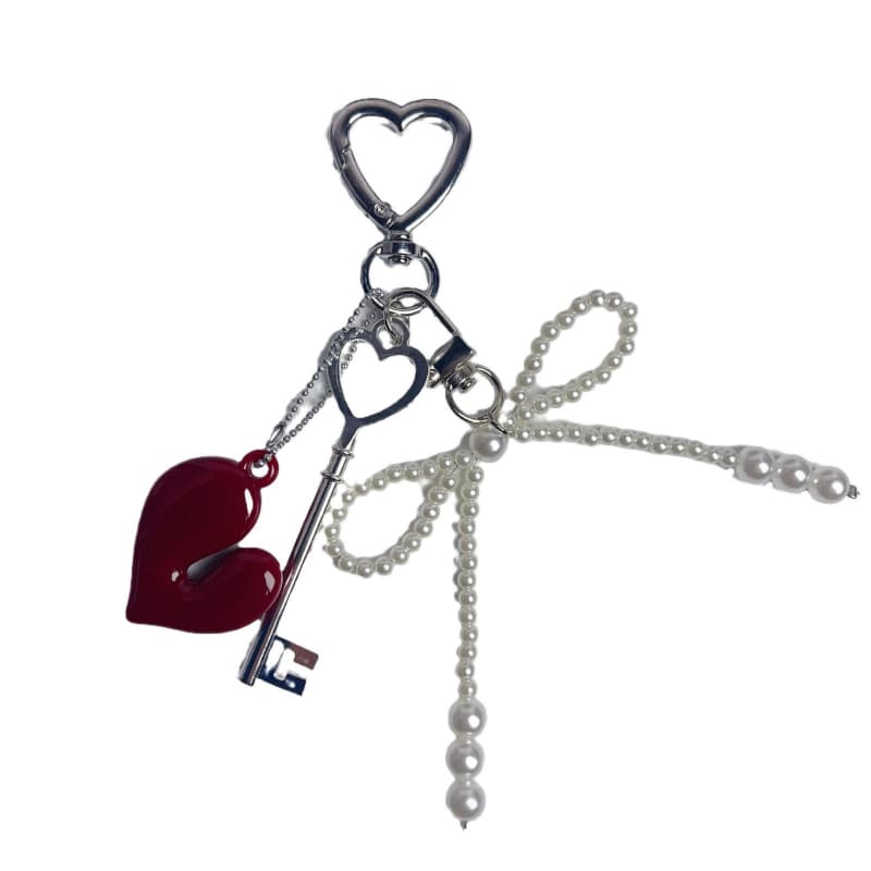 Red Heart Pearl Bow Bag Charm JNJ0194