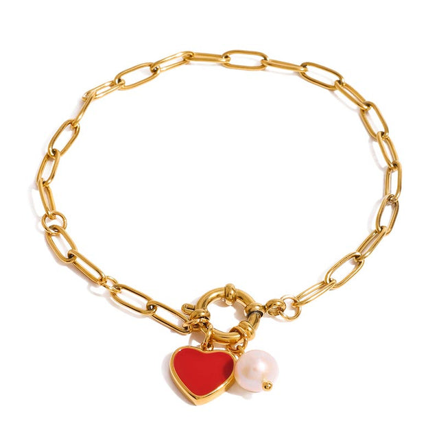 Enamel Heart Paperclip Bracelet