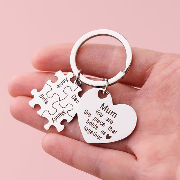 Heart Puzzle Keychain | Engrave Steel | Mother's Day