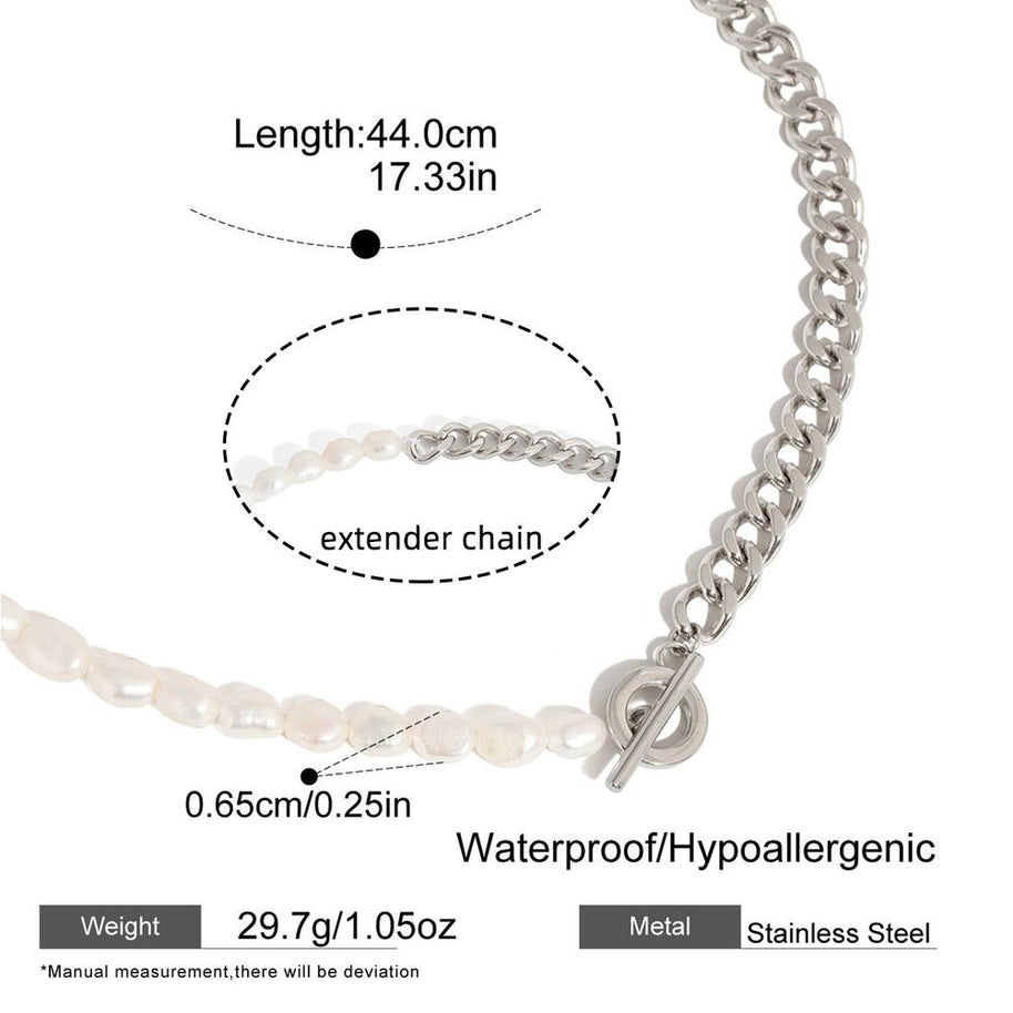 Pearl Necklace | Long Layered Chain | Stainless Steel