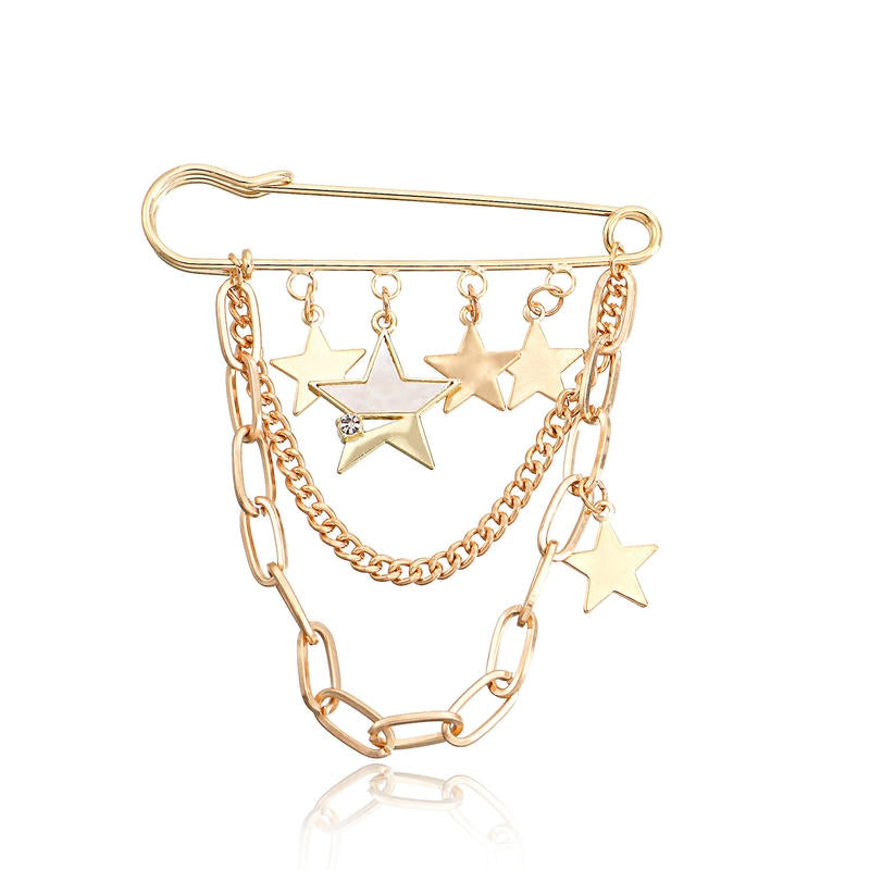 Punk Star Brooch | Festival Long Fringe Geometric Drop Pin