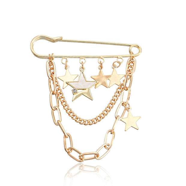 Punk Star Brooch | Festival Long Fringe Geometric Drop Pin