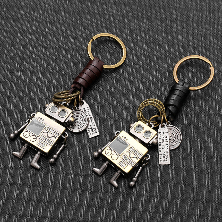 Robot Leather Keychain | Braid Bag Charm | Creative Gift