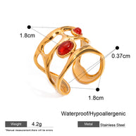 Red Gemstone Heart Geometric Ring JXRW2405005