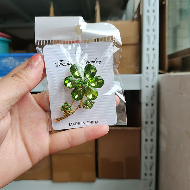 Emerald Flower Brooch | Green Crystal Pin | Women's Blazer